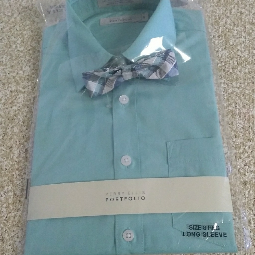 Aqua Dress Shirt & Bow Tie Set.